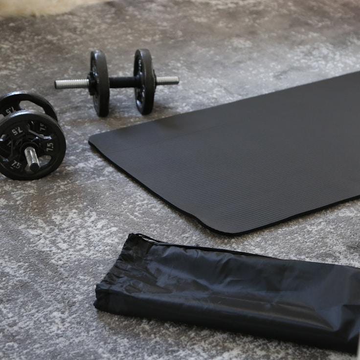 Gym interior with strength training gear
